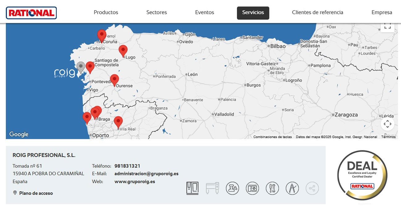 Mapa de distribución de Grupo Roig como distribuidor oficial Rational